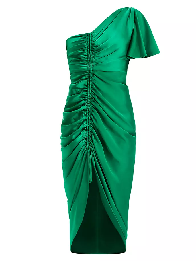 Асимметричное платье-миди из атласа Zac Posen, цвет emerald