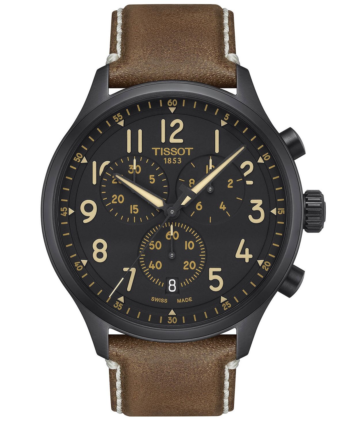 

Мужские часы Swiss Chronograph XL с бежевым кожаным ремешком, 45 мм Tissot