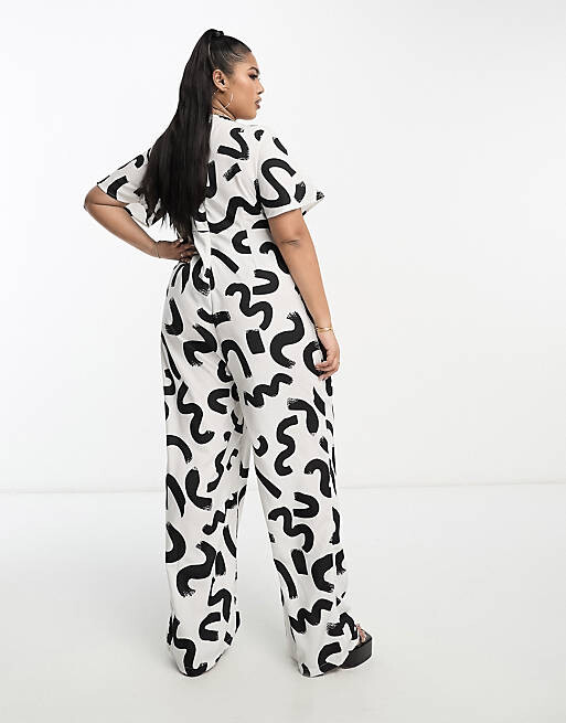 

Широкий комбинезон Vero Moda Curve с монохромным абстрактным принтом