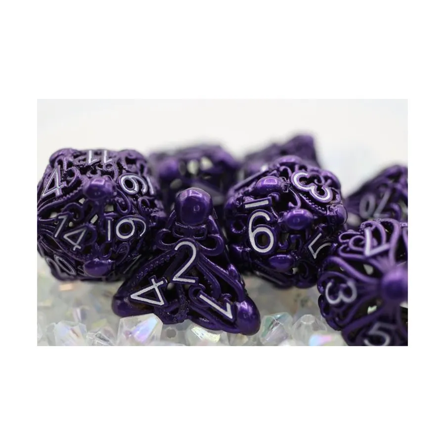 

Полый поли-набор Mind Eater — электрический фиолетовый (7), Dice Sets - Metal - Hollow