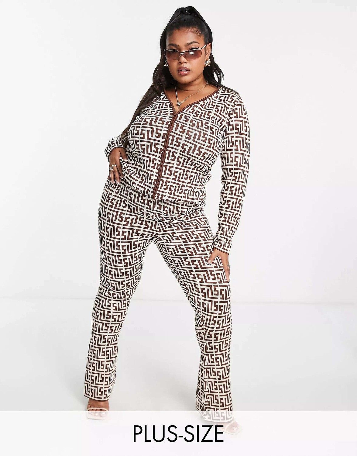 

Коричневые расклешенные комбинезоны Simmi Plus с геопринтом Simmi Clothing, Коричневый