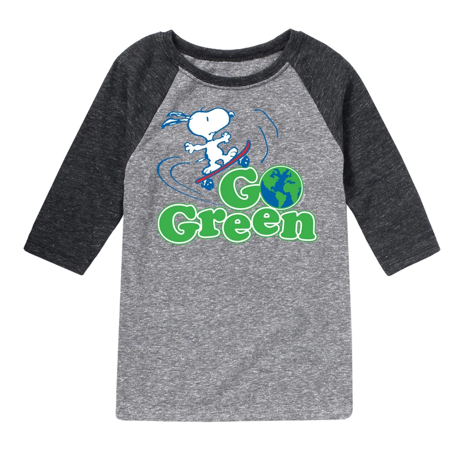 

Зеленая футболка Peanuts Go Green Snoopy с рисунком реглан для мальчиков 8–20 лет Licensed Character