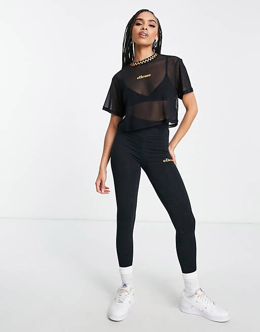 

Черно-оранжевый сетчатый укороченный топ ellesse с фирменным логотипом