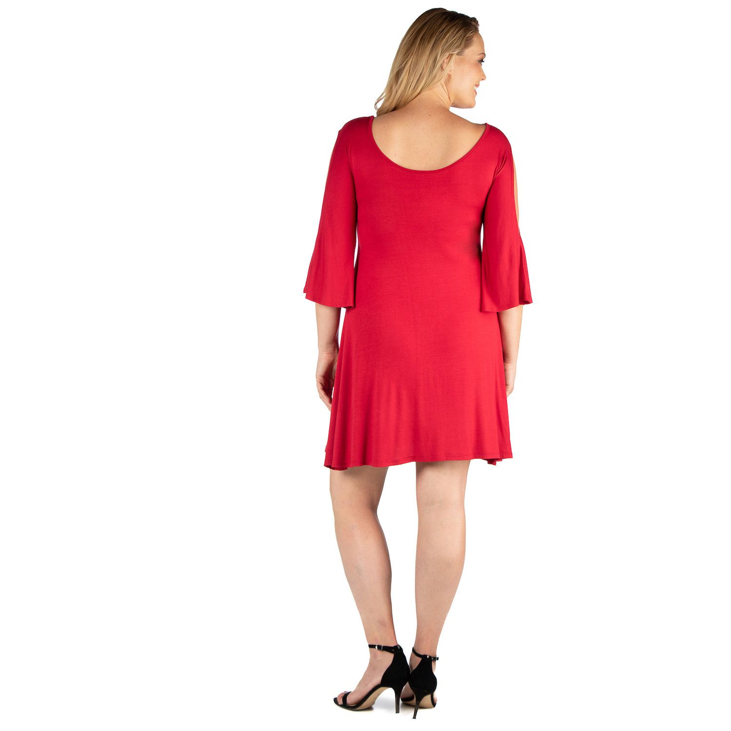 Плюс размер 24seven Comfort Apparel Платье с открытыми плечами и вырезом крест-накрест 24Seven Comfort Apparel, красный
