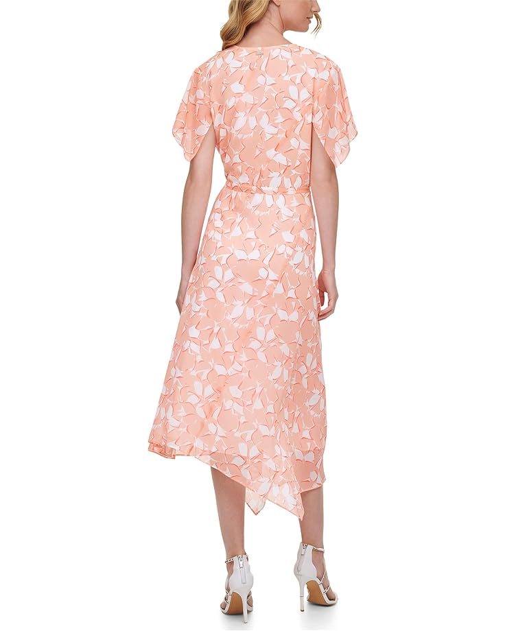 Платье DKNY Printed Short Sleeve Front Wrap Dress, цвет Flamingo Multi блузка dkny wrap цвет limonata black multi