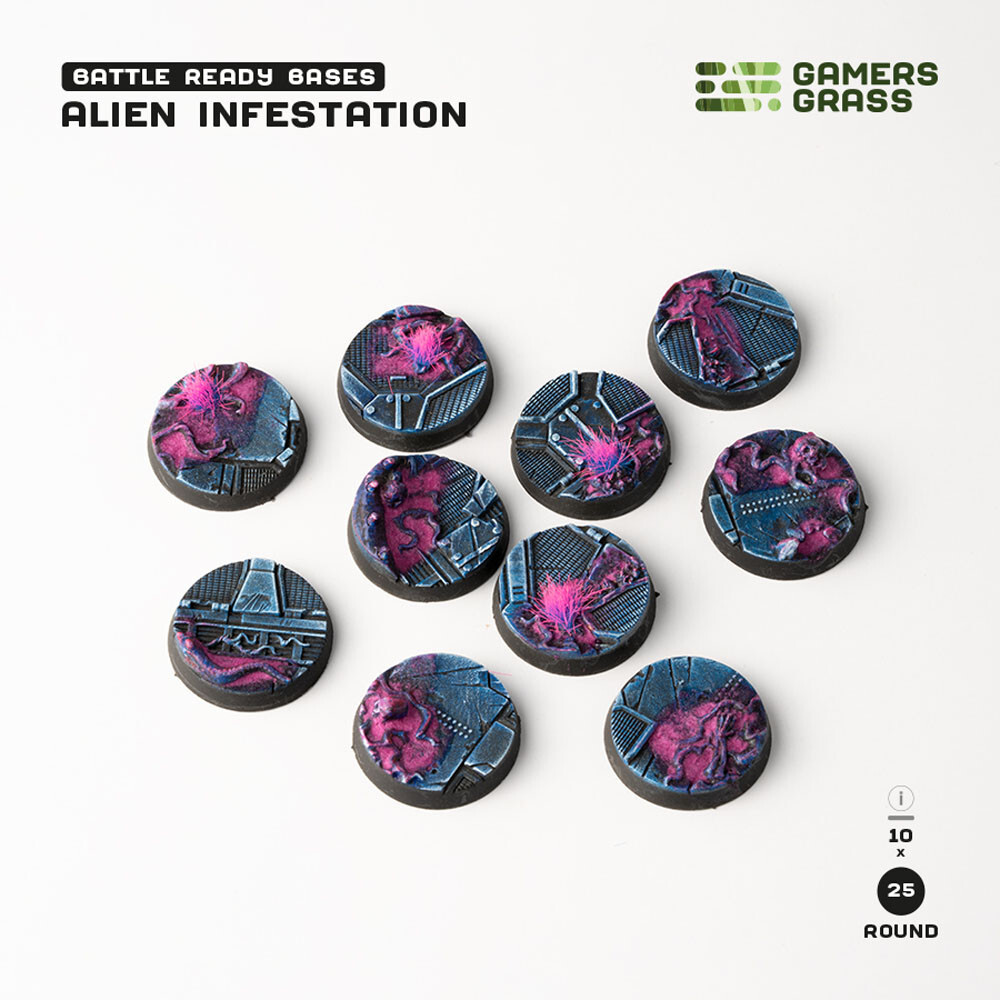 

Аксессуары Gamers Grass Battle Ready Bases: Alien Infestation - Round 25mm (10)