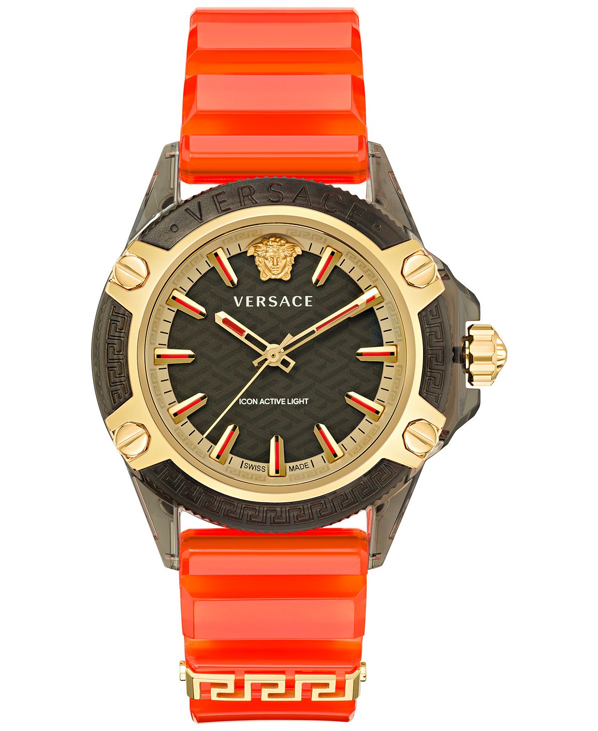 Мужские часы Swiss Icon Active оранжевого цвета с силиконовым ремешком, 42 мм Versace