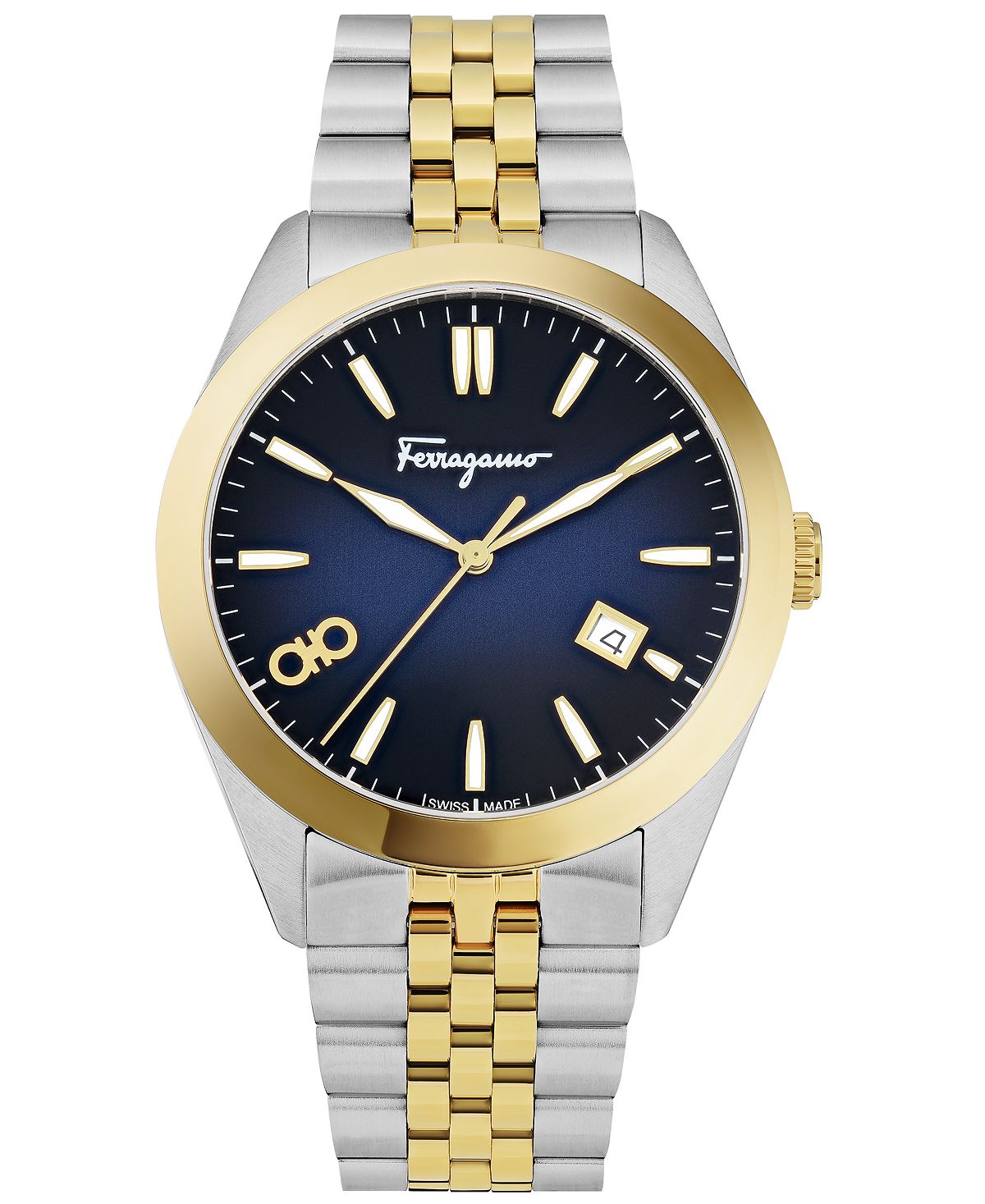 цена Мужские швейцарские классические двухцветные часы-браслет из нержавеющей стали, 42 мм Salvatore Ferragamo