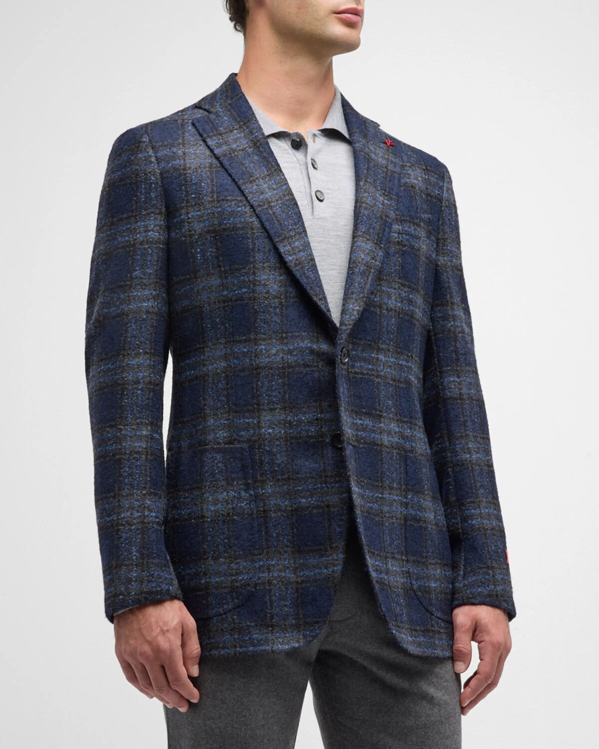 

Мужское спортивное пальто в клетку букле Isaia, цвет Dark Blue