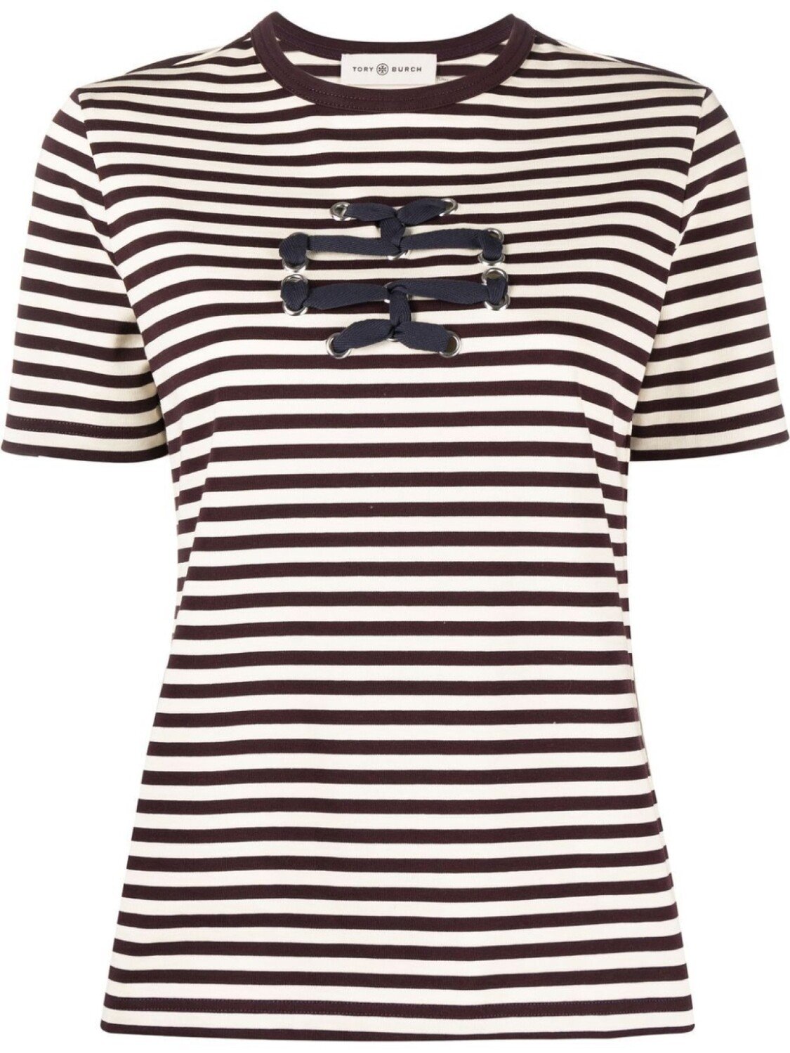 

Tory Burch футболка Woven Double T в полоску, нейтральный цвет