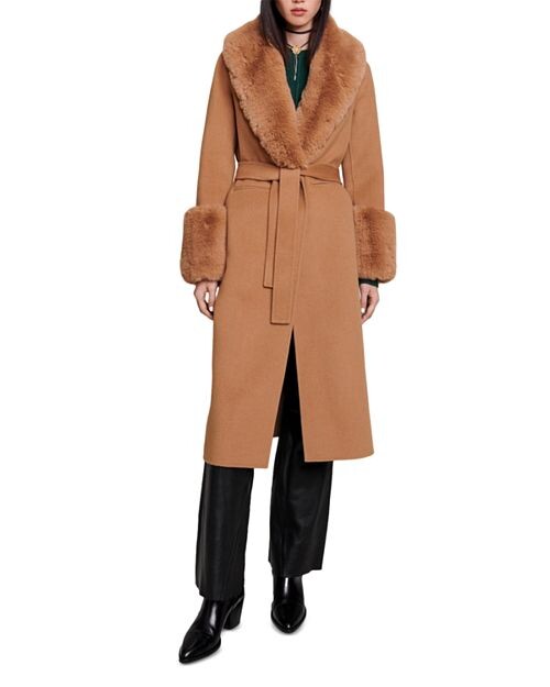 

Светло-коричневое пальто из смеси искусственного меха и шерсти Maje, цвет Tan/Beige, Коричневый