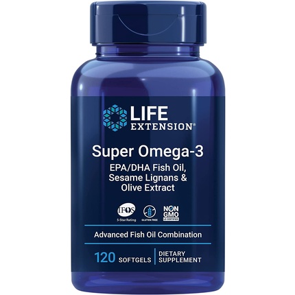 

Life Extension Super Omega-3 EPA/DHA с лигнанами кунжута и экстрактом оливы, 120 мягких таблеток