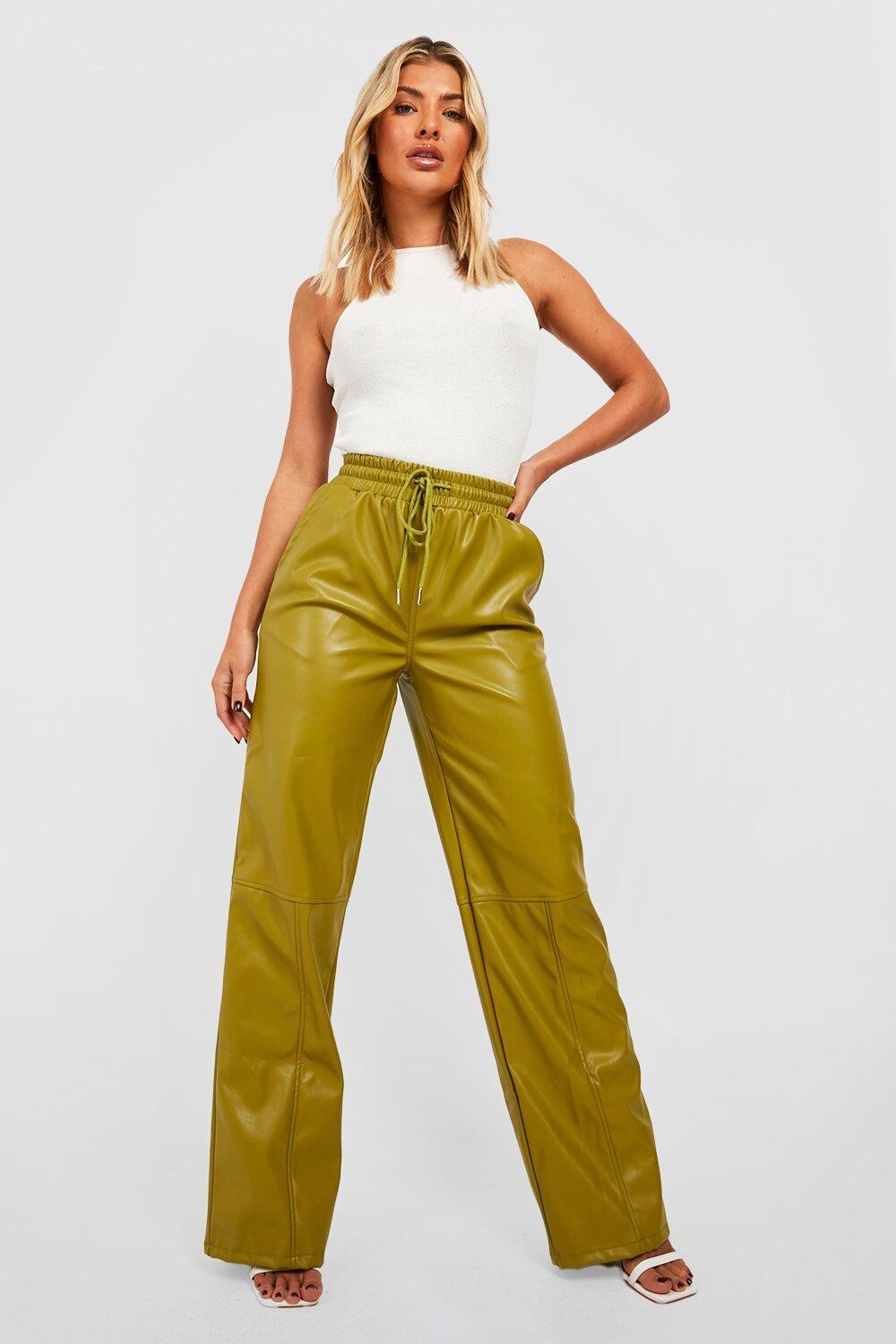 

Широкие брюки из пу кулиски Boohoo, хаки