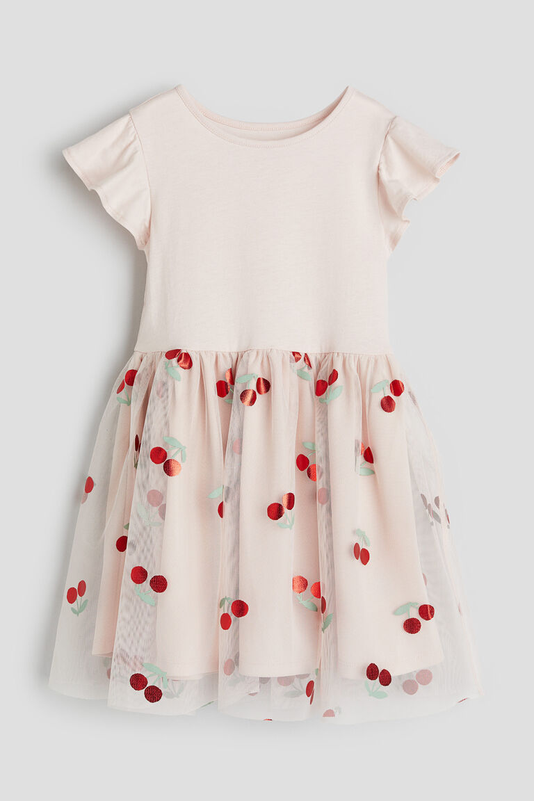 Трикотажное платье с тюлевой юбкой H&M, розовый