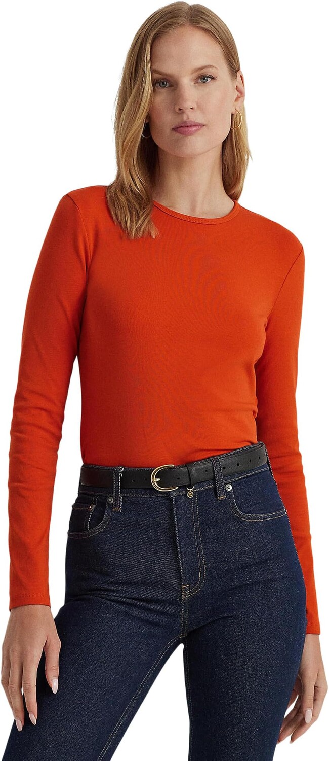 

Миниатюрный топ с длинными рукавами из смесового хлопка LAUREN Ralph Lauren, цвет Harvest Orange