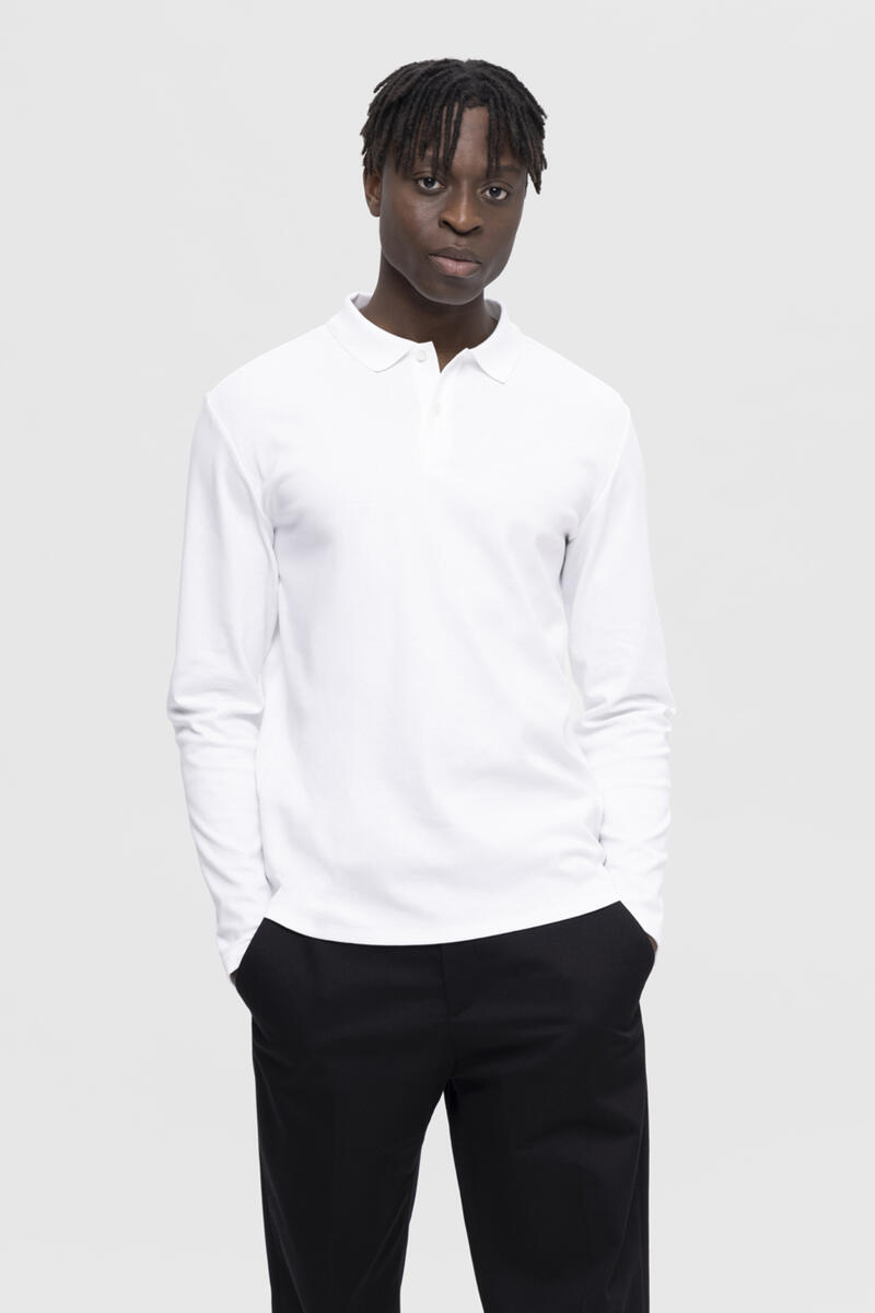 Рубашка-поло из переработанного хлопка с длинными рукавами Selected, белый