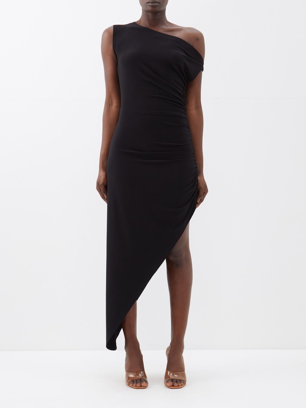 Асимметричное платье миди из джерси Norma Kamali, черный шифоновое платье миди бандо с асимметричным подолом и драпировкой misspap белый