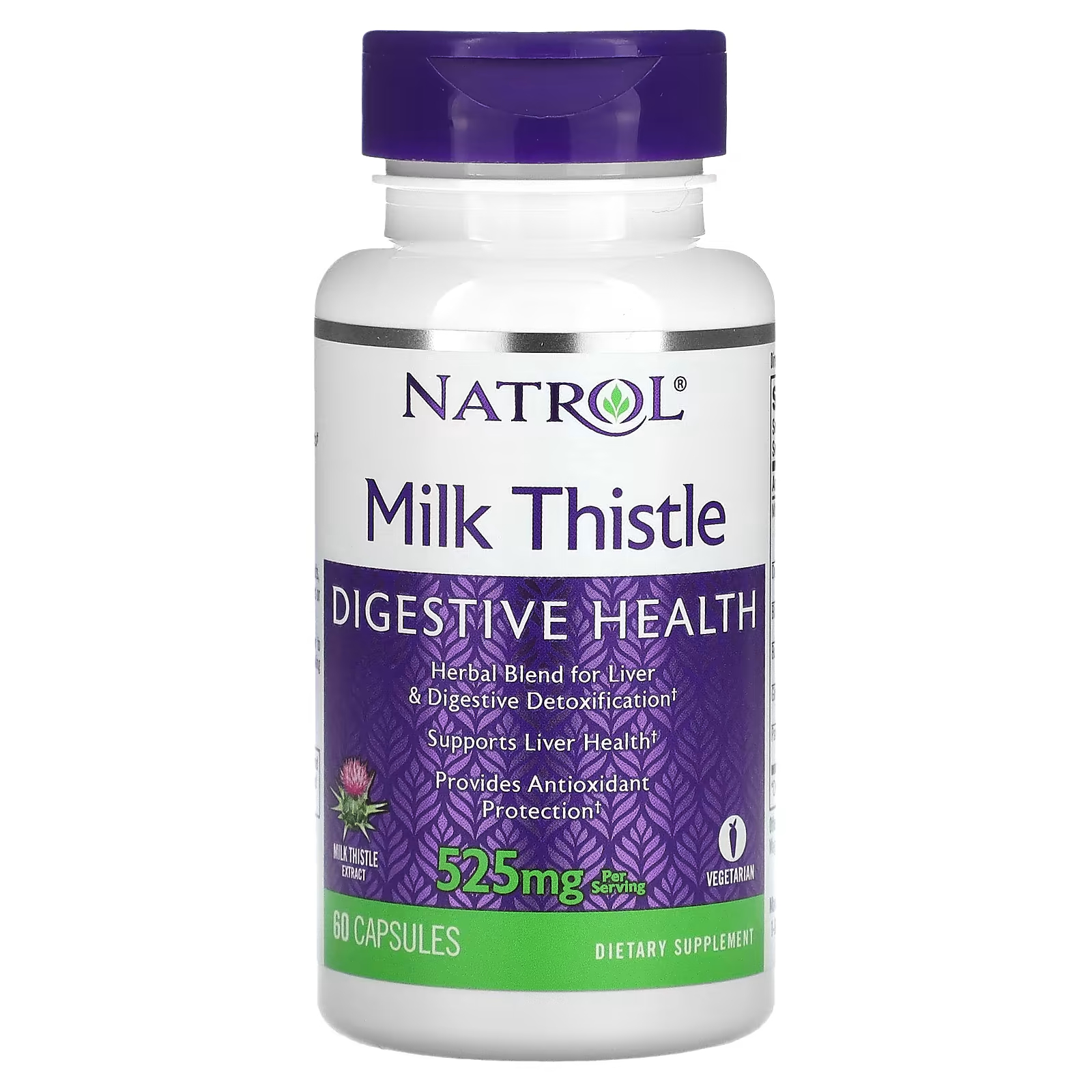 Расторопша Natrol 525 мг, 60 капсул (262,5 мг в капсуле) бад для поддержки пищеварения natrol milk thistle расторопша 525 мг в капсулах 60 шт
