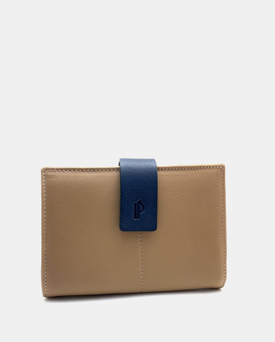 цена Небольшой кожаный кошелек бежевого цвета с темно-синим ремешком Pielnoble, бежевый