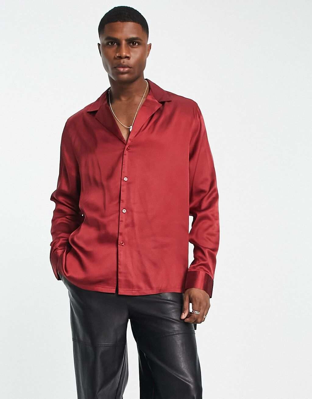 

Свободная красная атласная рубашка ASOS DESIGN