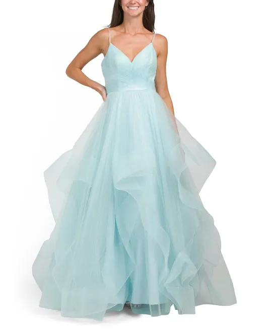 

Многоярусное платье из блестящего тюля Terani Couture, цвет Tiffany