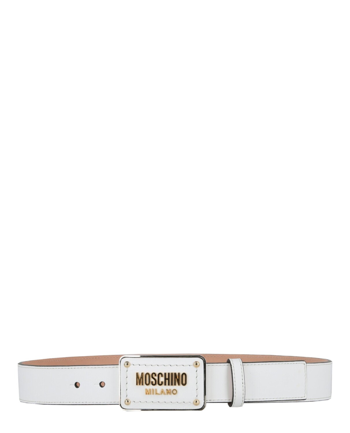 

Кожаный ремень с логотипом Moschino, цвет Fantasy Print White