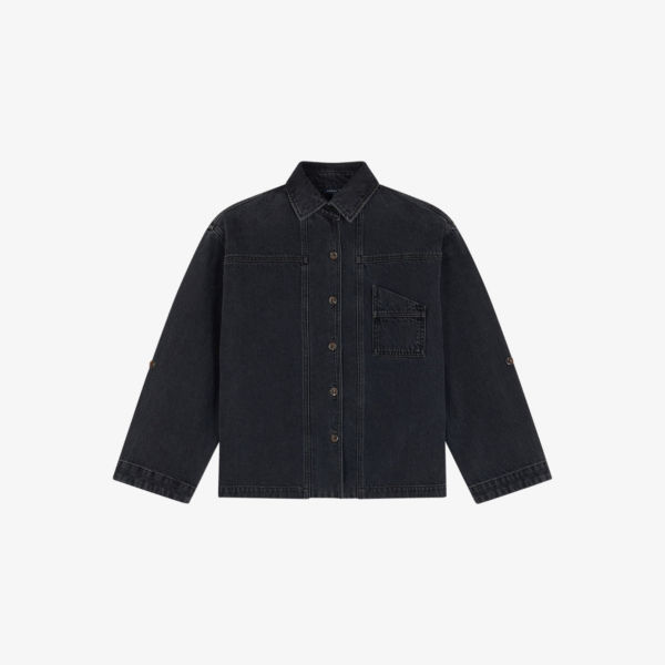 Джинсовая рубашка с асимметричным воротником Lion Soeur, черный цена и фото