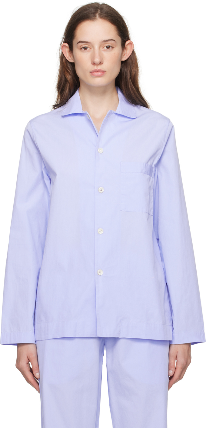 Синяя пижамная рубашка с длинным рукавом Tekla, цвет Shirt blue
