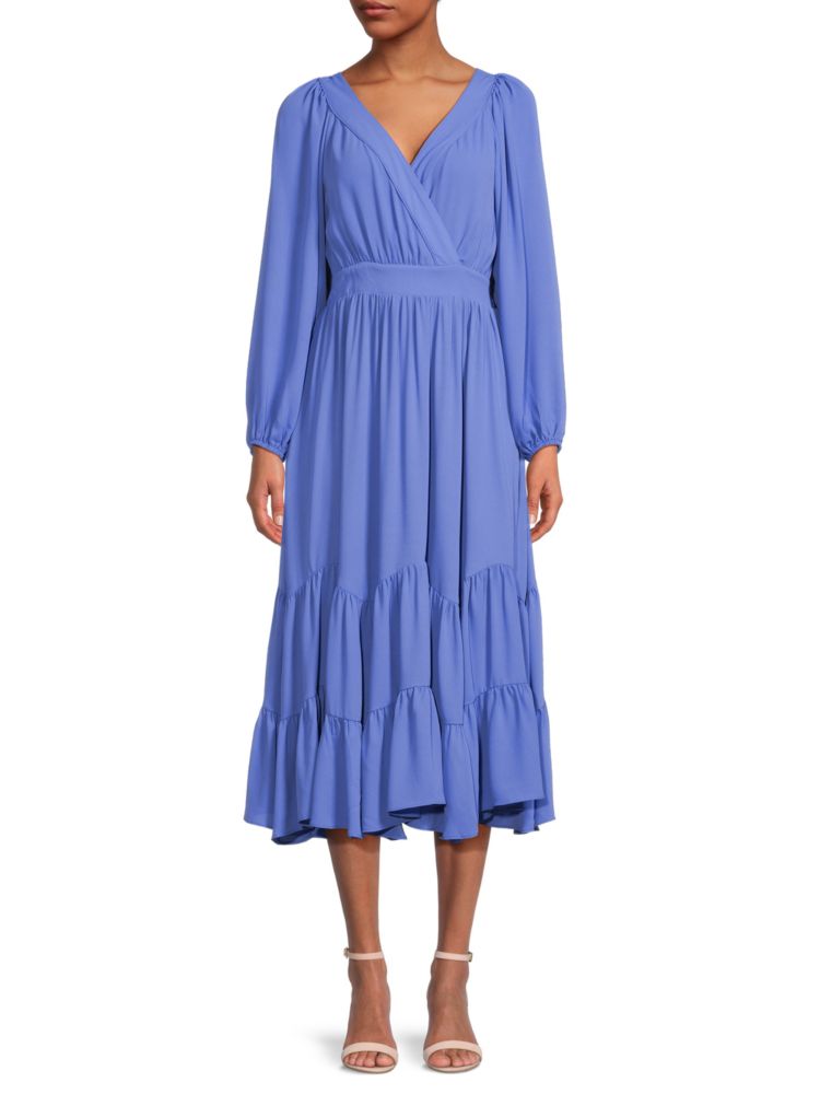 Многоярусное платье миди с вырезом Surplice T Tahari, цвет Blue Nile