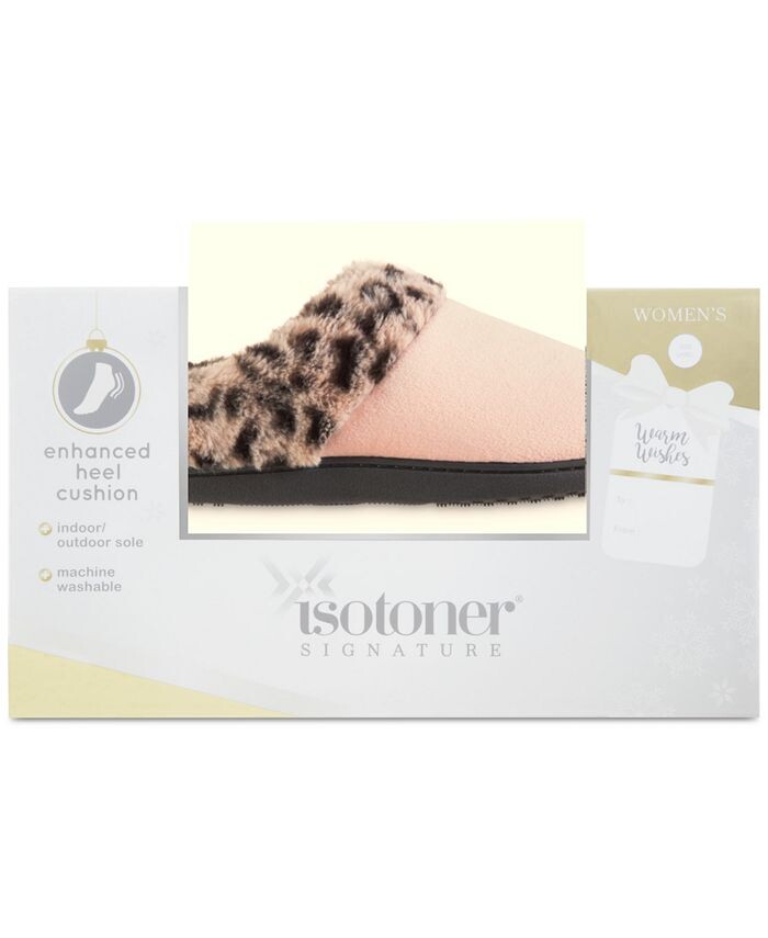 

Женские велюровые тапочки с капюшоном и флисовой отделкой в коробочке Isotoner Signature, тан/бежевый