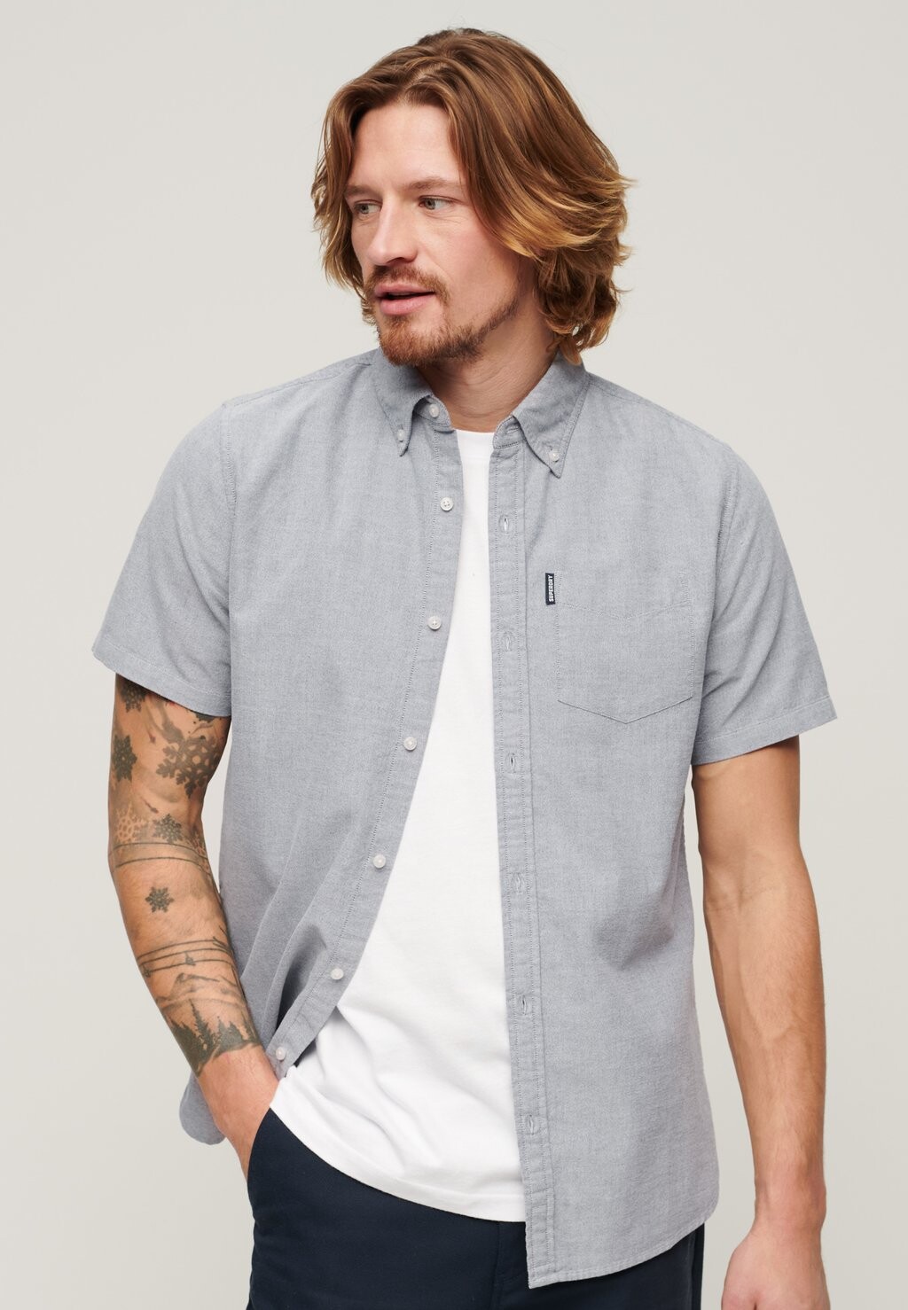 Рубашка OXFORD SHORT SLEEVE Superdry, голубовато-серый рубашка oxford short sleeve superdry розовый