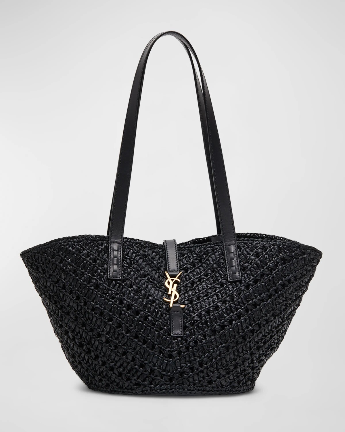 

Маленькая сумка-тоут-тоут YSL Panier из рафии Saint Laurent, цвет Black