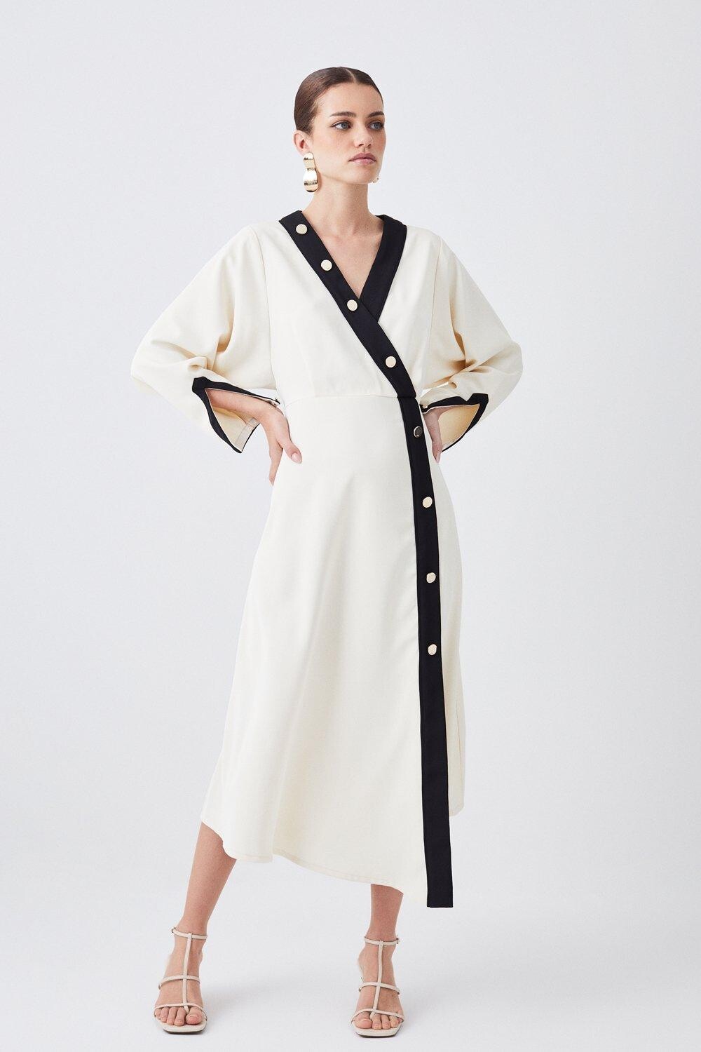 

Асимметричное платье миди с запахом Petite из твила Karen Millen, белый
