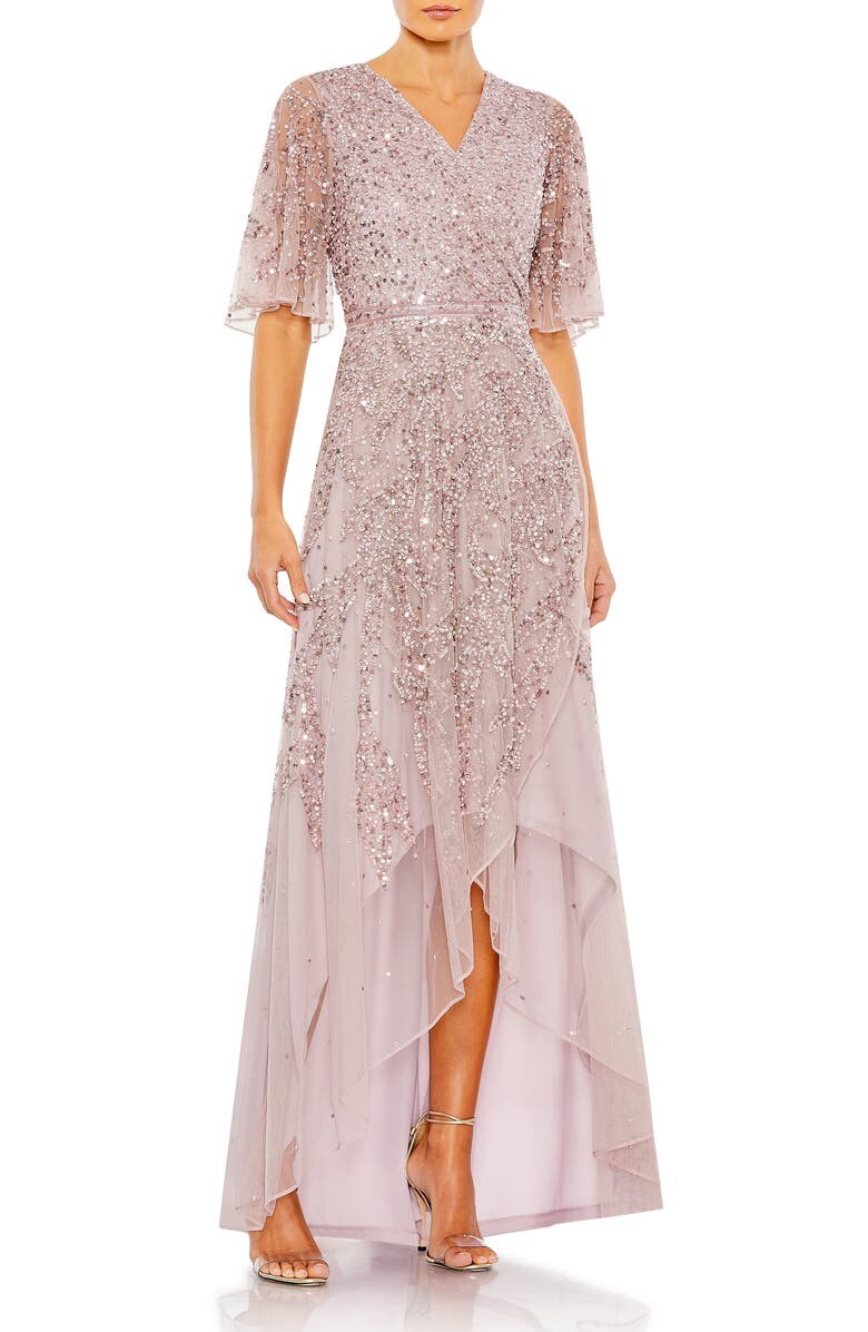 

Шифоновое платье с пайетками High-Low MAC DUGGAL