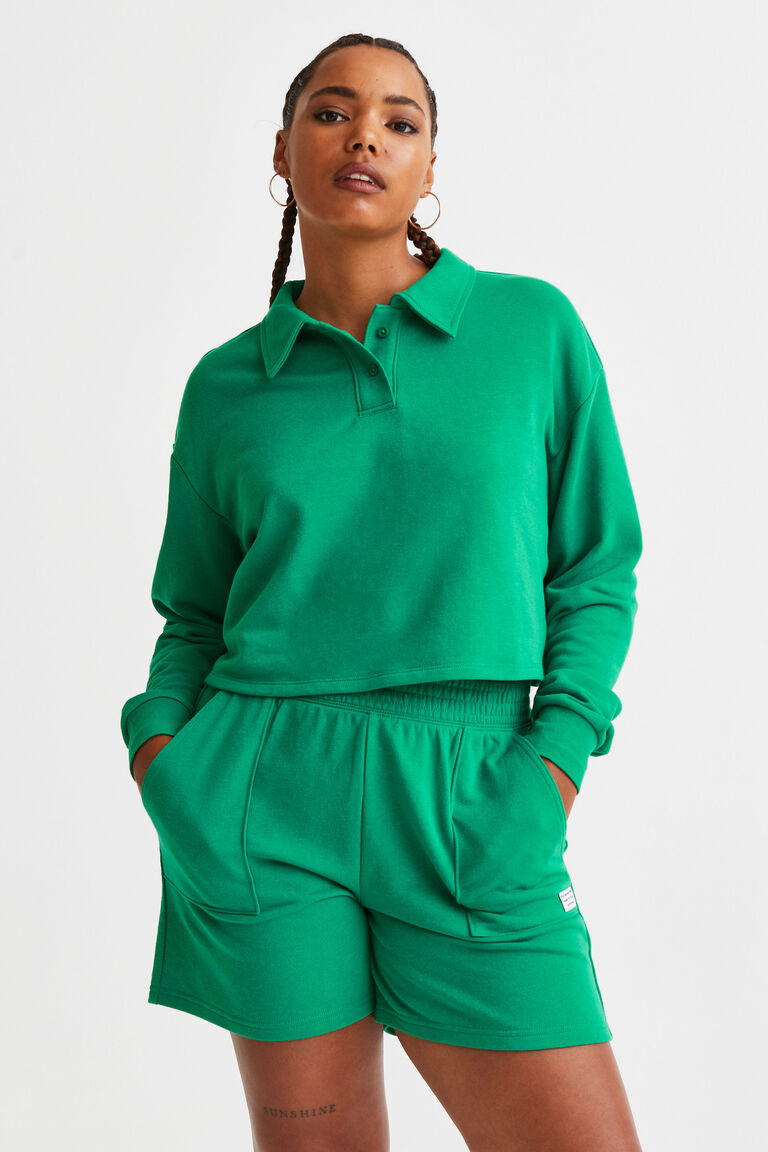 Укороченная рубашка в стиле регби H&M, зеленый