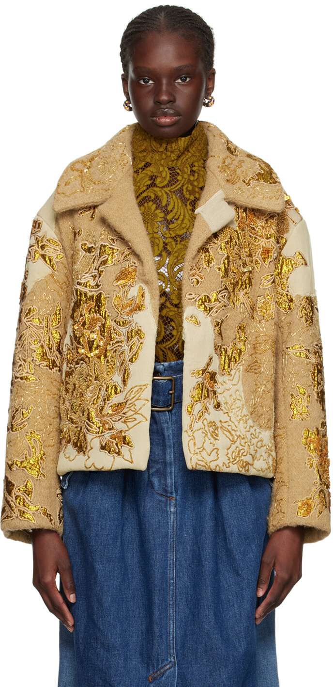 

Бежевая куртка с цветочным принтом Dries Van Noten, Бежевый