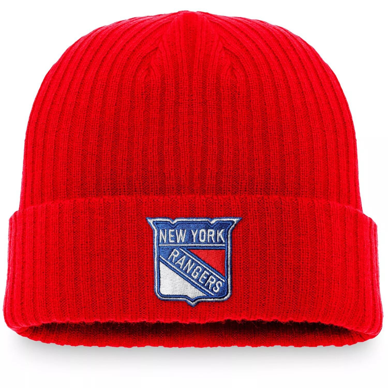 

Мужская красная вязаная шапка с логотипом Fanatics New York Rangers Core и манжетами