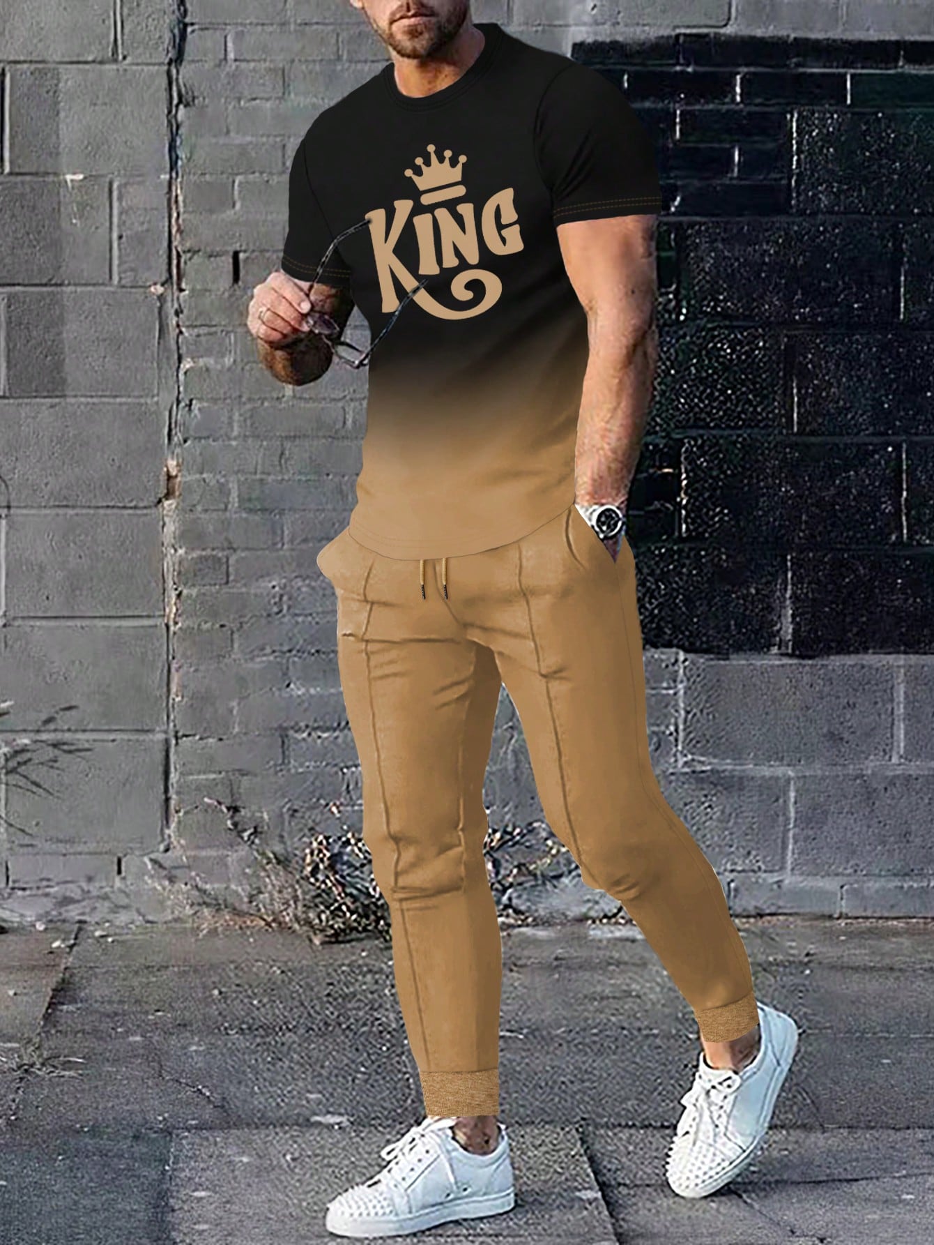 Мужская футболка с короткими рукавами и брюки с градиентным принтом Manfinity LEGND, хаки