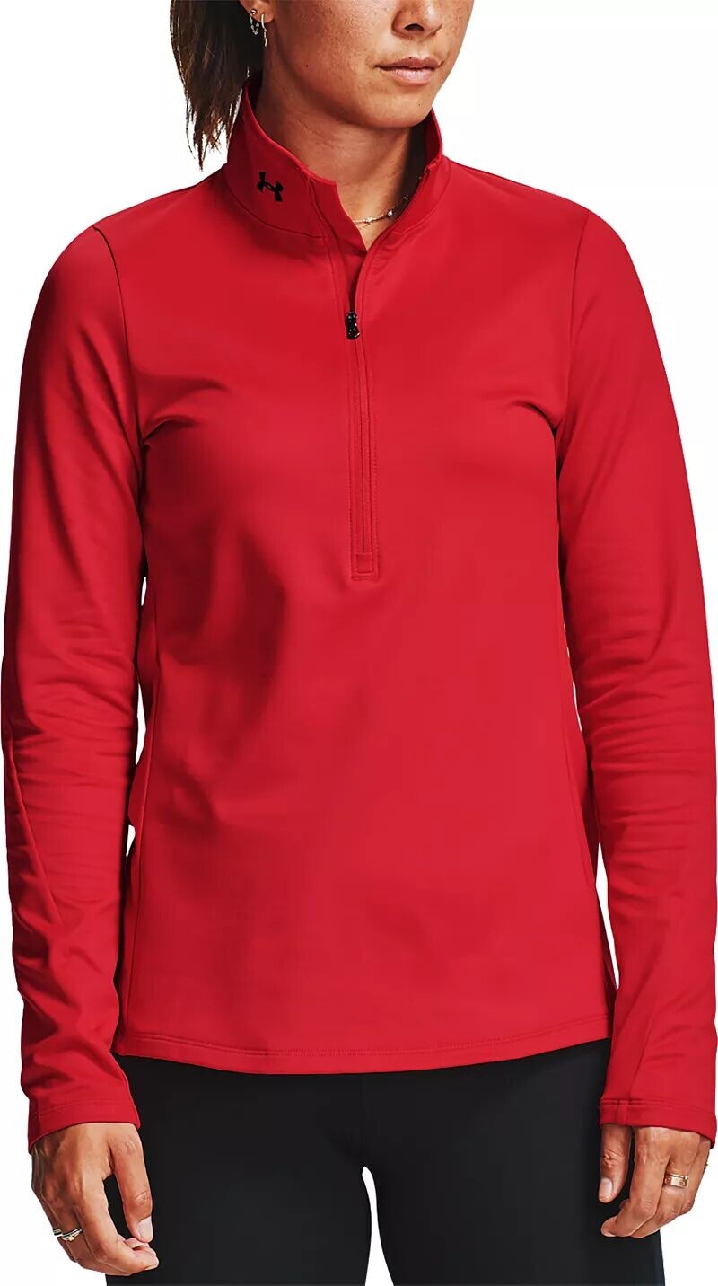

Аутентичный женский пуловер Under Armour на молнии ColdGear с половиной молнии, красный/черный