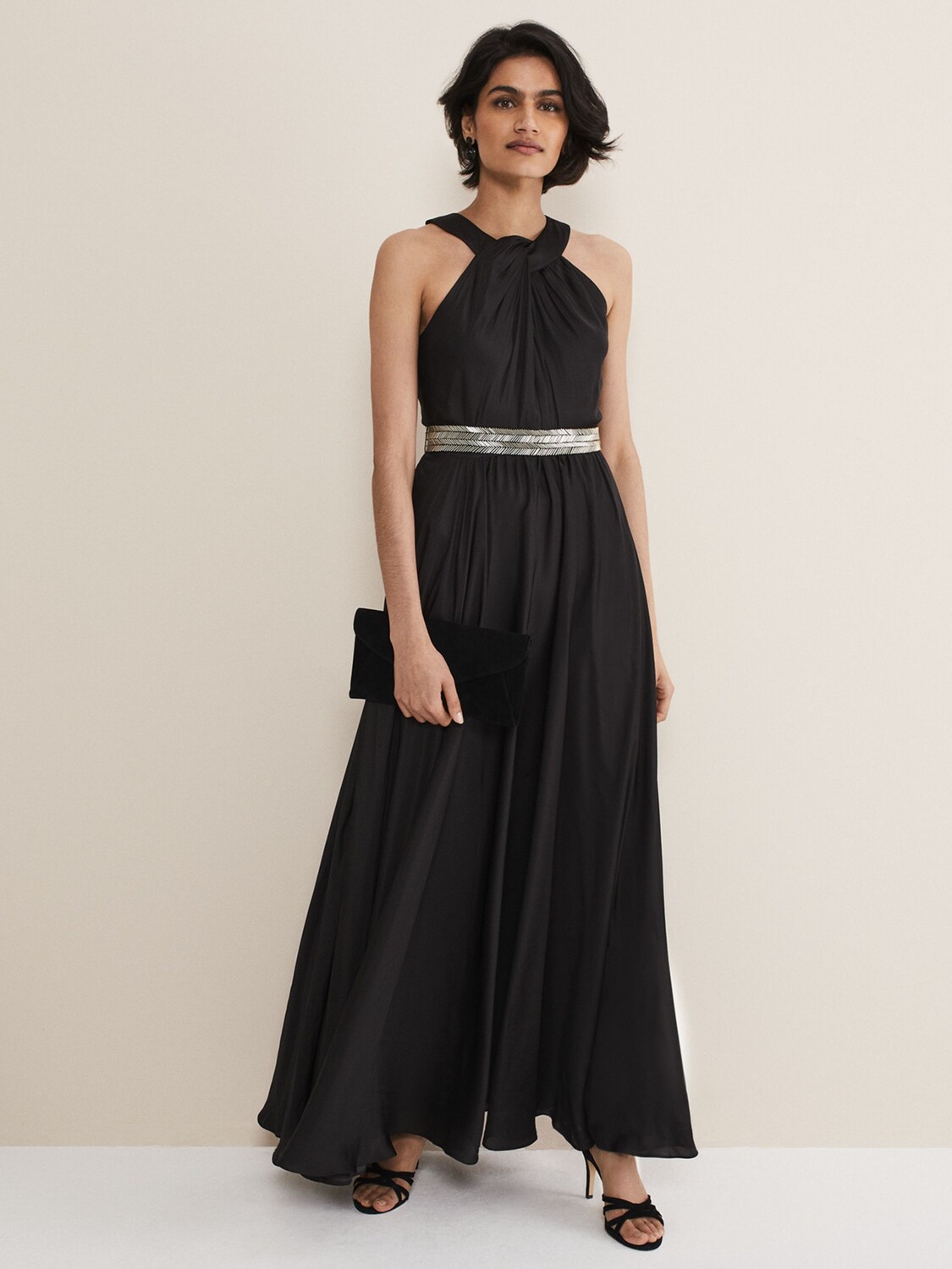 

Платье макси с поясом и бисером Phase Eight Vanessa, черное