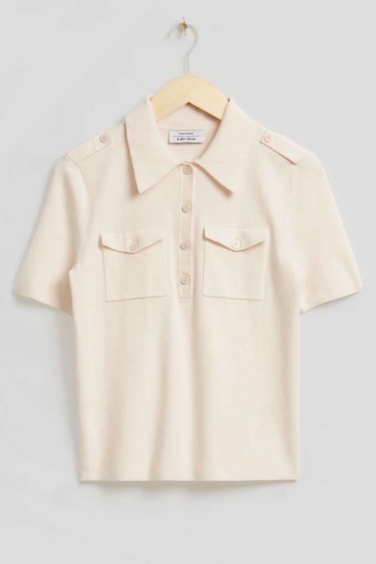 

Облегающая рубашка-поло с однородными деталями и другими историями H&M, бежевый