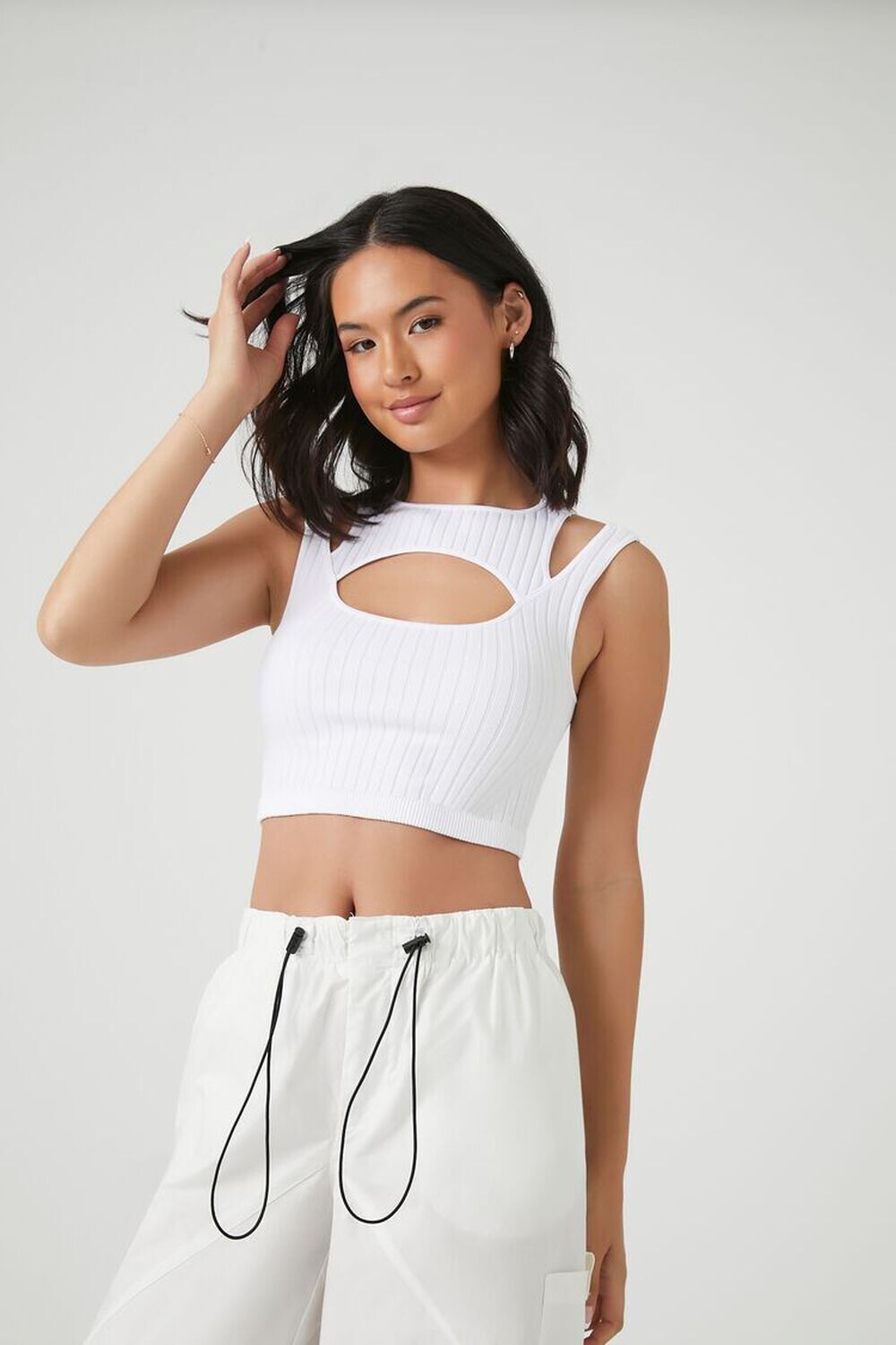 

Комбинированная майка с бесшовным вырезом Forever 21, белый