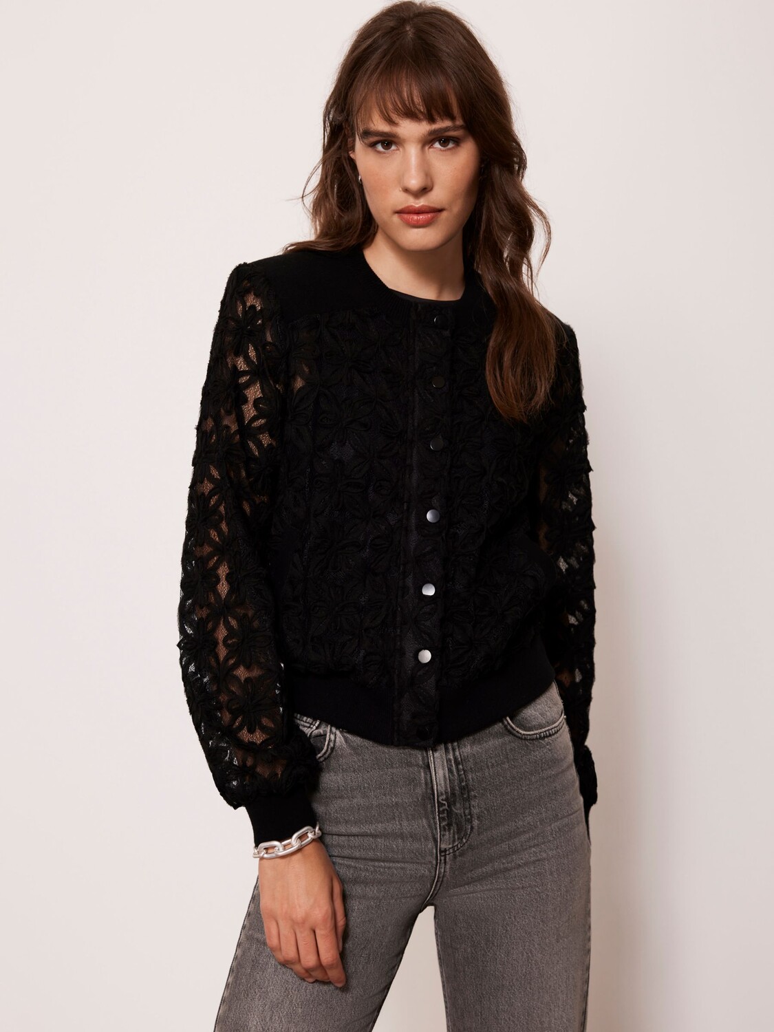 

Кружевной бомбер Mint Velvet, черный