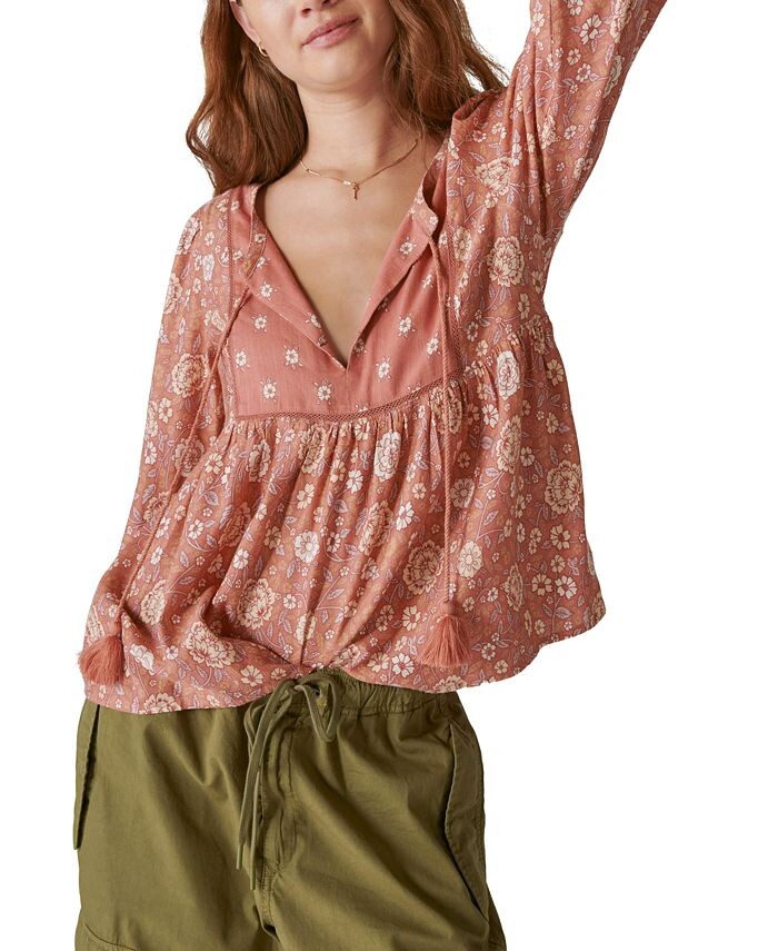 

Женская крестьянская блузка с длинными рукавами Lucky Brand, цвет Aragon Multi