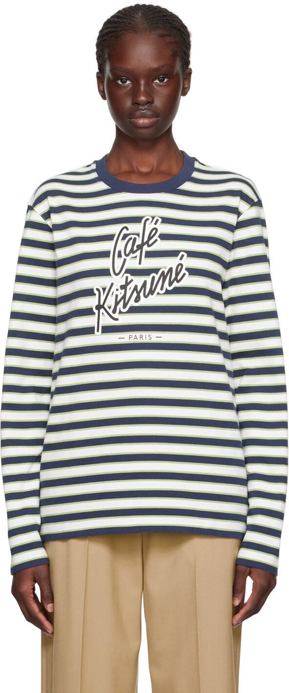 

Разноцветная полосатая футболка с длинным рукавом Maison Kitsune