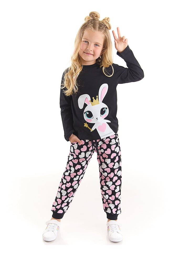 

Спортивные брюки Denokids 2tlg Outfit Cute Bunny, цвет Schwarz/ Rosa