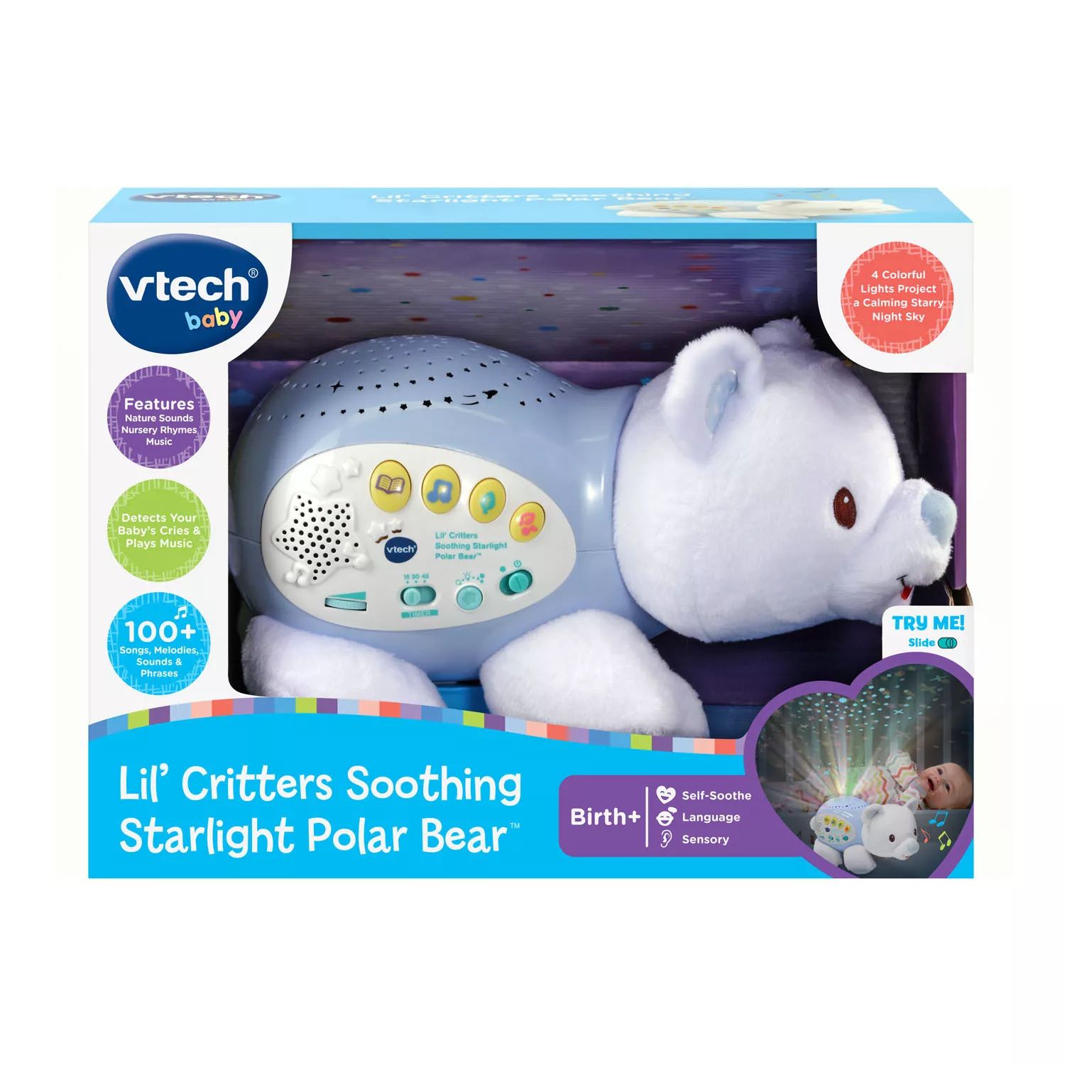 цена VTech Lil' Critters Успокаивающий звездный свет Игрушка-светильник белого медведя VT International