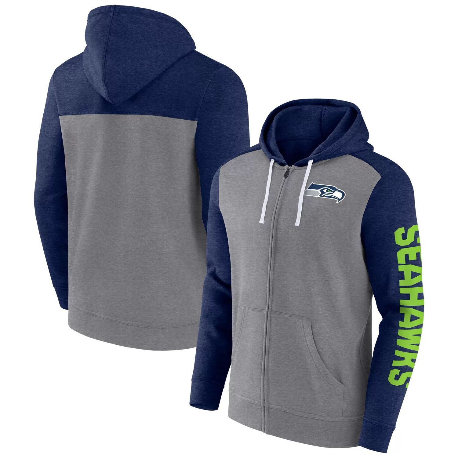 

Мужская толстовка с капюшоном на молнии во всю длину с логотипом Fanatics Heather Grey Seattle Seahawks Down and Distance