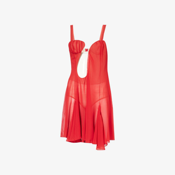 Платье мини godet асимметричного кроя из шелка Nensi Dojaka, красный