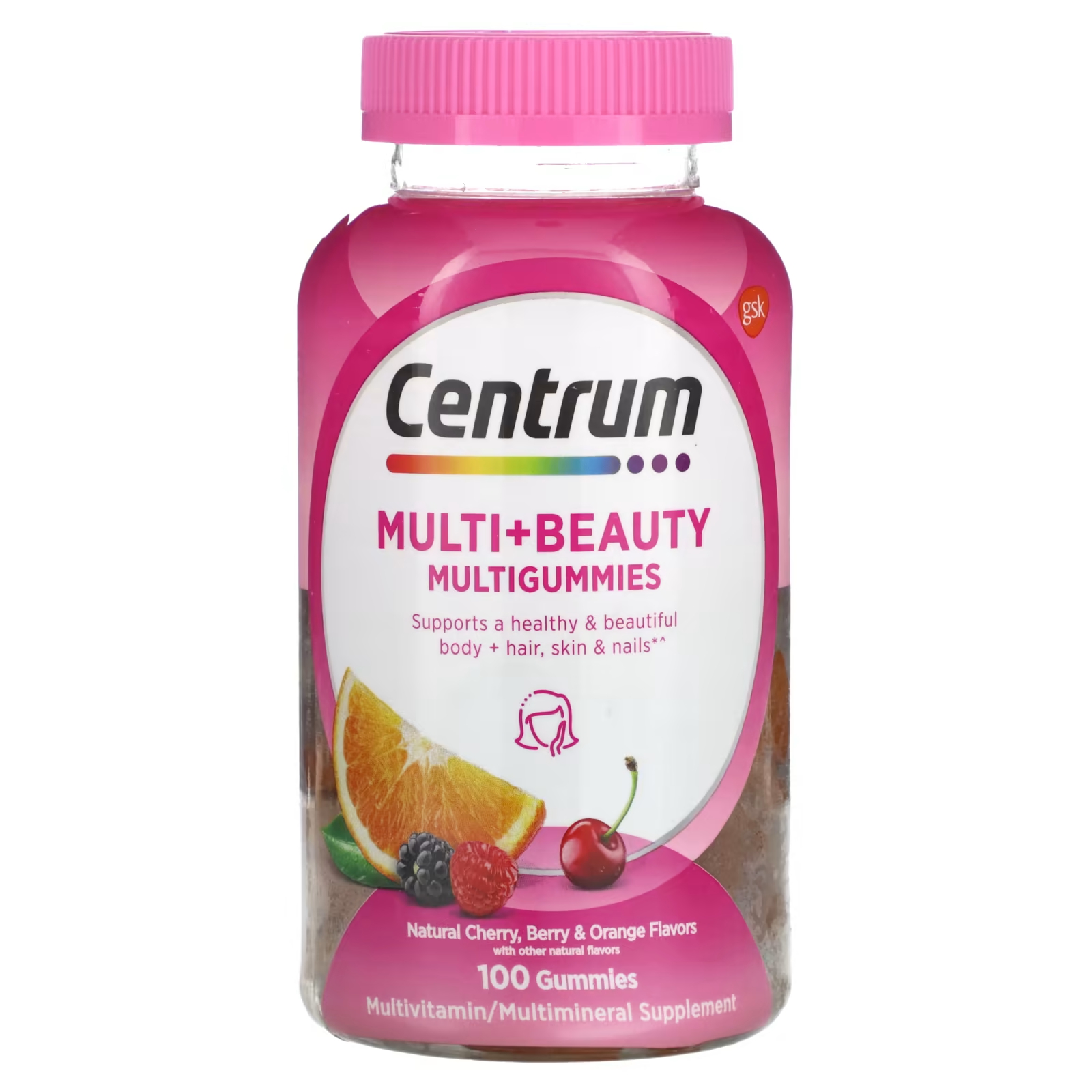 Мультивитаминная добавка Centrum Multi + Beauty Multigummies вишня, ягоды и апельсин, 100 жевательных конфет
